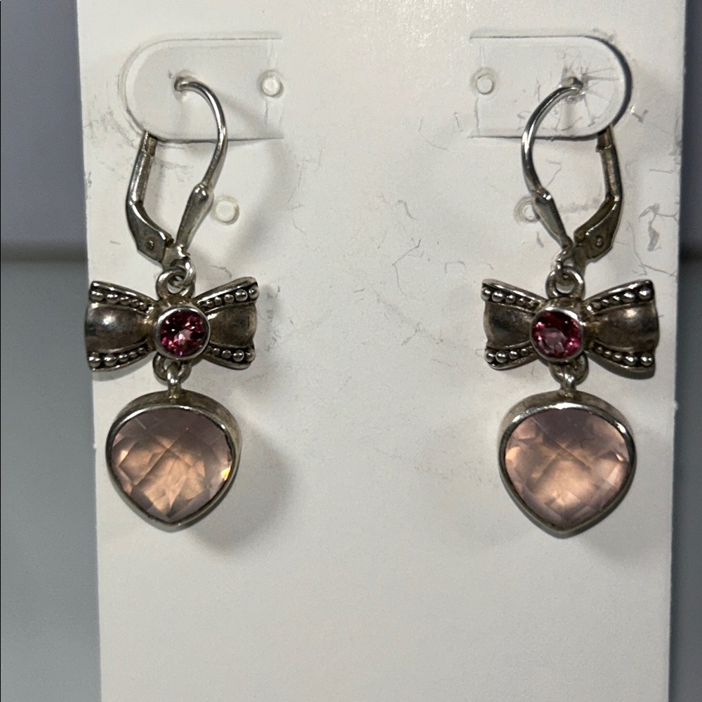 NWOT Nicky Butler Sterling Silver Rose Quartz Pink Topaz Heart Bow Earrings